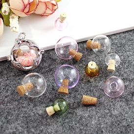 Bouteilles en verre miniatures, avec bouchons en liège, bouteilles de vœux vides, pour accessoires de maison de poupée, fabrication de bijoux, ronde