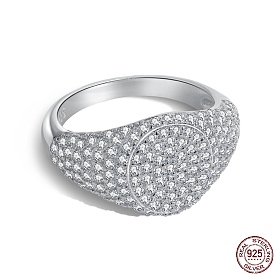 925 Sterling Silver Signet Finger Ring with Cubic Zirconia, with S925 Stamp