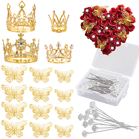 Украшение для торта из цинкового сплава, с наклейками на стену в виде бабочек и стальными иглами для позиционирования