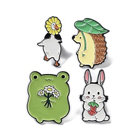 Alloy Enamel Brooch, Animal with Plant Pins, Goose/Hedgehog/Frog/Rabbit