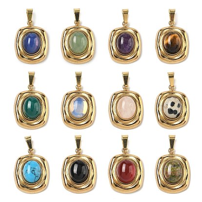 Драгоценный камень подвески, прямоугольные подвески с 304 оправами из нержавеющей стали, золотые, ионное покрытие (ip)