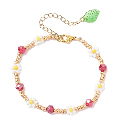Glass Seed Beaded Bracelets for Women, Flower, with Acrylic and Zinc Alloy