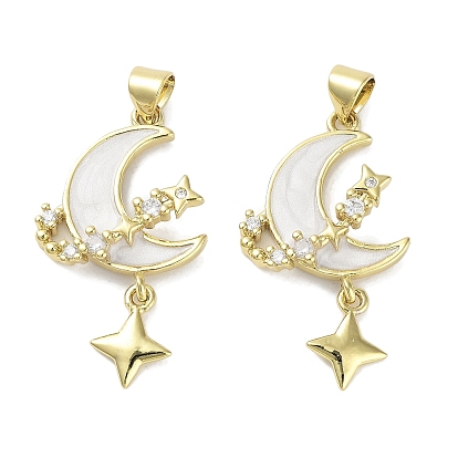 Placage de crémaillère en laiton micro pavé pendentifs en zircone cubique claire, avec l'émail, sans plomb et sans cadmium, plaqué longue durée, lune