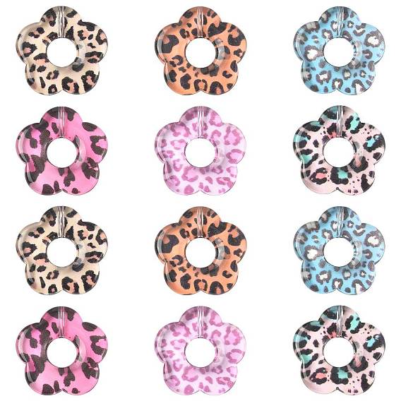 20шт.2 прозрачные бусины из смолы с леопардовым принтом, цветок, половине просверлил