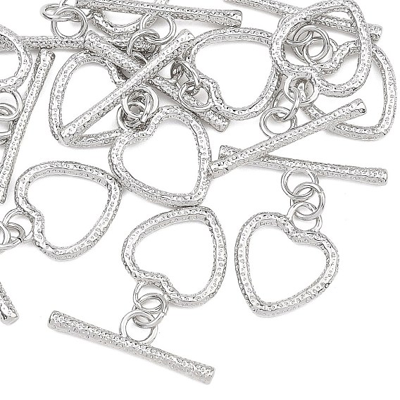 SHEGRACE Brass Toggle Clasps, Cadmium Free & Nickel Free & Lead Free, Textured Heart