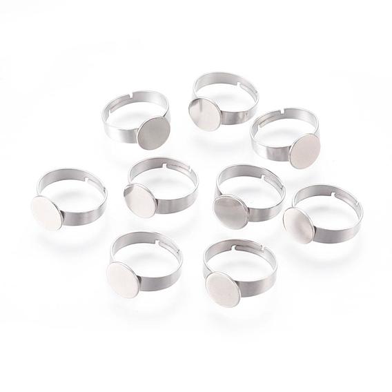 Adjustable 201 Stainless Steel Finger Rings Components, Pad Ring Base Findings, Flat Round