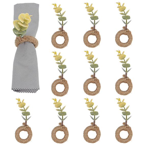 12шт. пластиковые искусственные кольца для салфеток, с джутовым шнуром