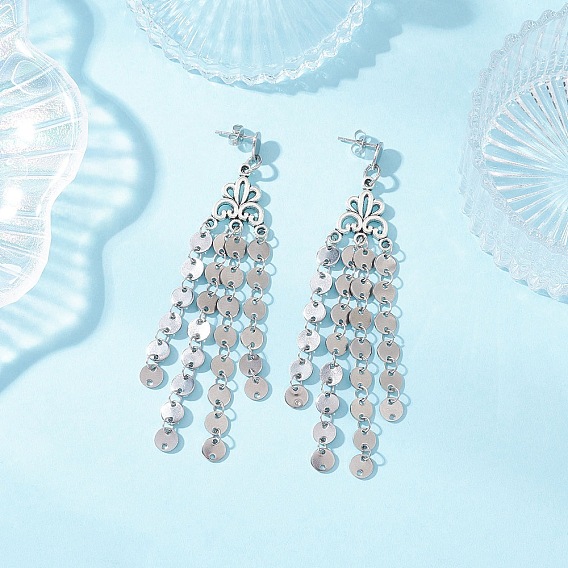 Серьги-гвоздики из сплава с кисточками в тибетском стиле с цветком, с 304 серьгами из нержавеющей стали