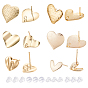 12Pcs 6 Style Brass Stud Earring Findings, with Loop, with Plastic & Silicone Ear Nuts, Heart