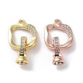 Rack Plating Brass Micro Pave Clear Cubic Zirconia Fold Over Clasps, Square, Cadmium Free & Lead Free, Long-Lasting Plated
