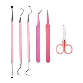 6Pcs Weeding Tools set, Gardening Tool Kit with 201 Stainless Steel Beading Tweezers, Iron Scissor and Stainaless Probe