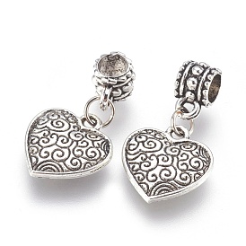 Tibetan Style Alloy European Dangle Charms, Heart