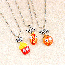 Adorable Resin Burger & Hot Dog Best Friends Necklace Set for Kids