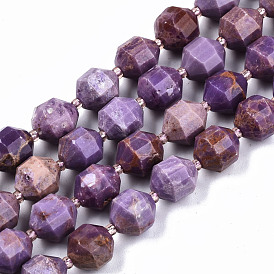 Natural Lepidolite/Purple Mica Stone Beads Strands, Round, Faceted