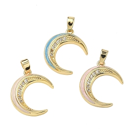 Латунные микропаве прозрачные подвески с фианитом, с эмалью, Луна прелести, стойки покрытие, долговечный, реальный 18 k позолоченный