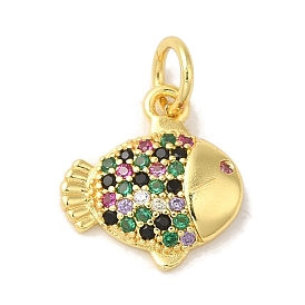 Rack Plating Brass Micro Pave Cubic Zirconia Pendants, with Jump Ring, Long-Lasting Plated, Lead Free & Cadmium Free, Fish Charm