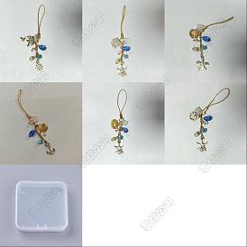 6 piezas 6 estilos correas para móvil de vidrio y aleación de esmalte y diamantes de imitación y perlas de vidrio, delfín