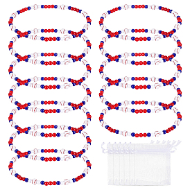 6шт. акриловые круглые бусины с рисунком в виде бейсбольной тематики, с подарочными пакетами из органзы, синий и белый