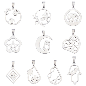 Unicraftale 10 Style 304 Stainless Steel Pendants, Mixed Shapes