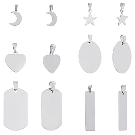 Unicraftale 304 Stainless Steel Pendants, Blank Stamping Tags, Mixed Shapes