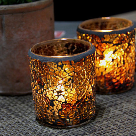 Column Mosaic Glass Candle Holder, TeaLight Candle Holder, for Wedding Party Home Decoration