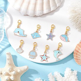8 шт. подвесные украшения из сплава морских животных и эмали, с цинковым сплавом застежками омаров коготь