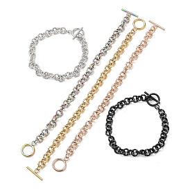 304 Stainless Steel Textured Rolo Chain Bracelet