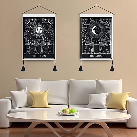 Moon & Sun Polyester Wall Hanging Tapestry, for Bedroom Living Room Decoration, Rectangle