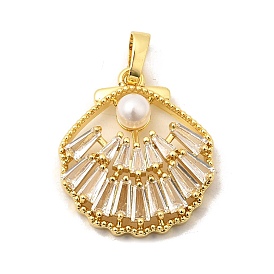 Латунные микропаве прозрачные подвески с фианитом, с ABS имитации жемчуга, оболочки прелести, долговечный, без кадмия и без свинца, стойки покрытие