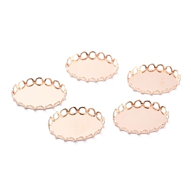 304 Stainless Steel Cabochon Settings, Lace Edge Bezel Cups, Oval