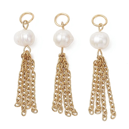 Подвески из натурального культивированного пресноводного жемчуга в форме картофеля, с 304 цепочками из нержавеющей стали и кисточками, цветочный белый