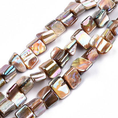 Natural Freshwater Shell Beads Strands, AB Color Plated, Nuggets