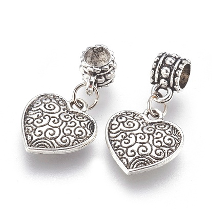 Tibetan Style Alloy European Dangle Charms, Heart