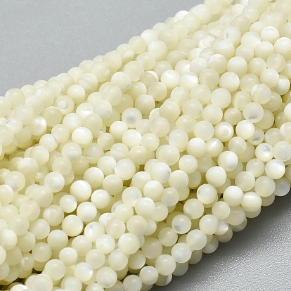 Natural White Shell Beads Strands, Mother of Pearl Shell Beads, Round