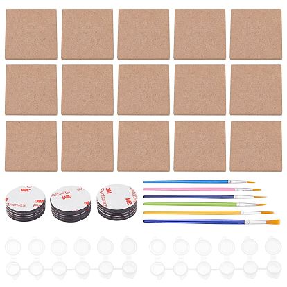 DIY Fridge Decoration Kit, with Plastic Art Brushes Pens & Empty Paint Palette, Wood Boards, Round Stickers