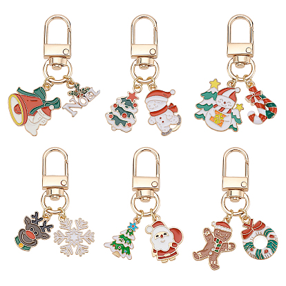 6pcs décorations de pendentif en alliage émaillé de Noël, fermoirs alliage pivotantes
