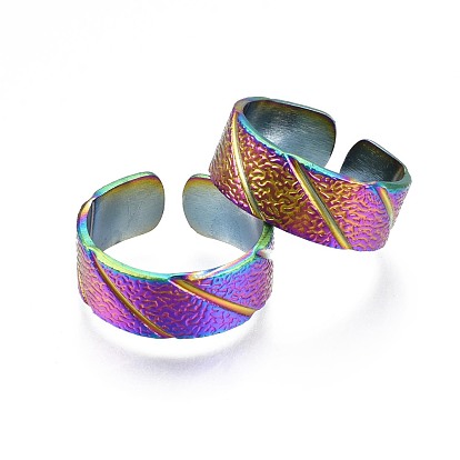 304 Stainless Steel Rhombus Cuff Ring, Rainbow Color Open Ring for Women