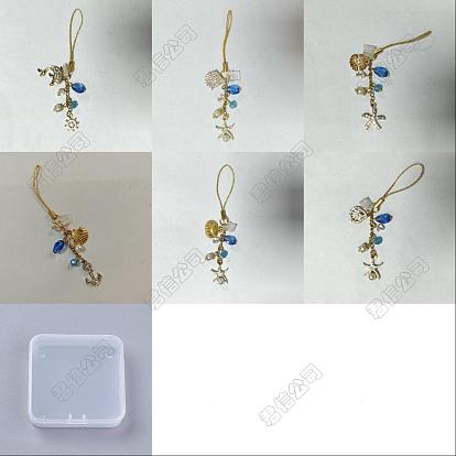 6 piezas 6 estilos correas para móvil de vidrio y aleación de esmalte y diamantes de imitación y perlas de vidrio, delfín
