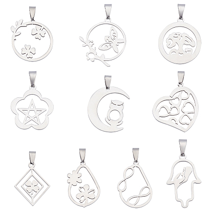 10 Style 304 Stainless Steel Pendants, Mixed Shapes