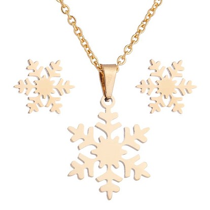 Minimalist Winter Christmas Snowflake Jewelry Set for Women - Earrings, Necklace and Bracelet Trio
