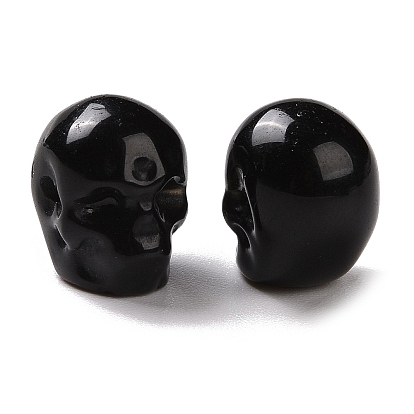 Natural Obsidian Beads, Halloween Skull