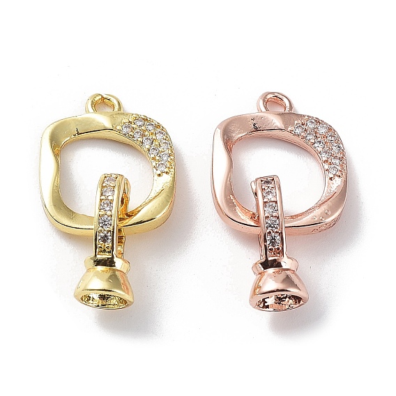 Rack Plating Brass Micro Pave Clear Cubic Zirconia Fold Over Clasps, Square, Cadmium Free & Lead Free, Long-Lasting Plated