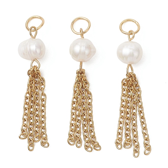 Подвески из натурального культивированного пресноводного жемчуга в форме картофеля, с 304 цепочками из нержавеющей стали и кисточками, цветочный белый