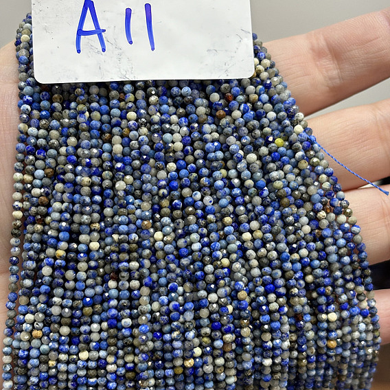 Нитки бусины из натурального ляписа-лазури, граненые, круглые