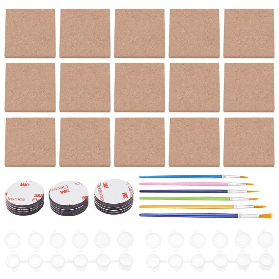 DIY Fridge Decoration Kit, with Plastic Art Brushes Pens & Empty Paint Palette, Wood Boards, Round Stickers