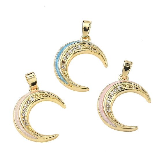 Латунные микропаве прозрачные подвески с фианитом, с эмалью, Луна прелести, стойки покрытие, долговечный, реальный 18 k позолоченный