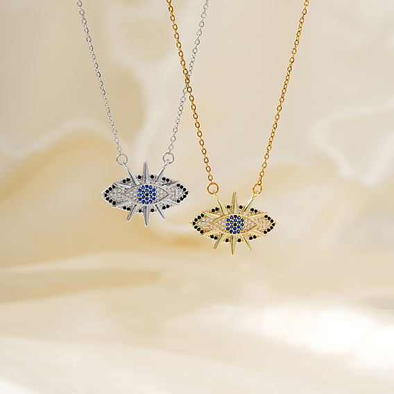 Минималистичные латунные ожерелья с подвеской в виде звезды и глаза из прозрачных и синих кубических цирконий, идеальный подарок для женщины