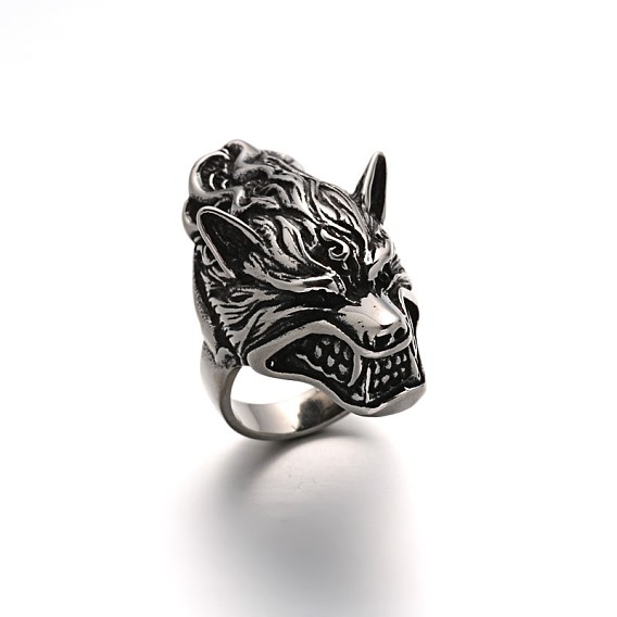 Wolf Personalized Retro Men's 304 Stainless Steel Finger Rings