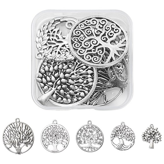 10 шт 5 стили подвески из сплава в тибетском стиле, плоский круглый и дерево жизни