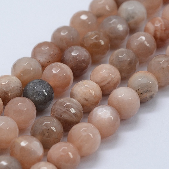 Natural Sunstone Beads Strands, Faceted, Round